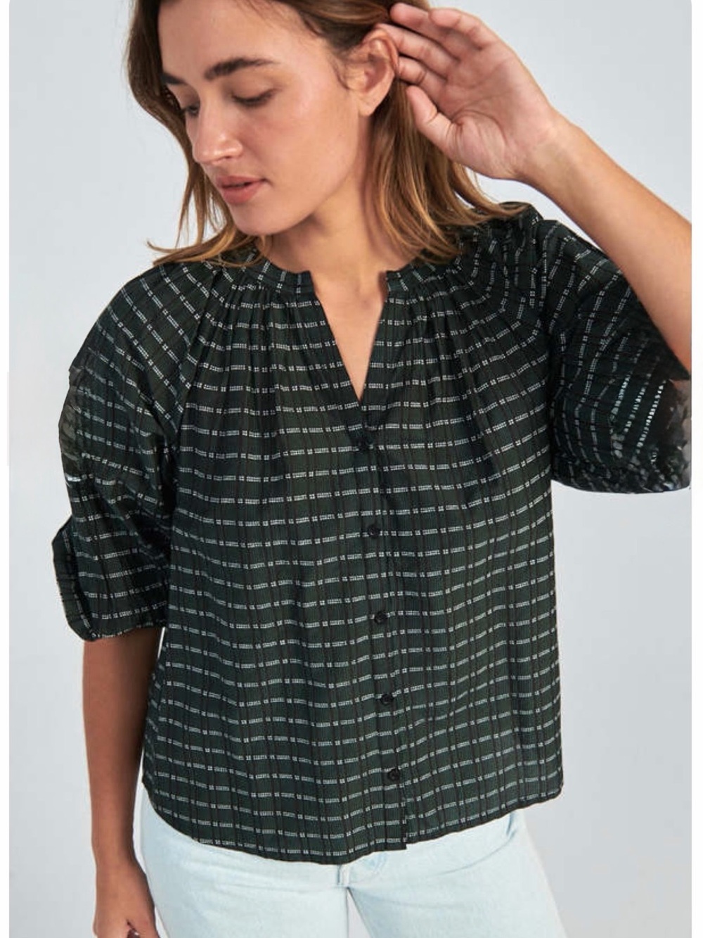 Apiece Apart Mitte Top Forest Green Cotton Silk Small